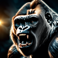 angry gorilla  roar  , rimlight , moonlight, hyper realism, national geographic photography, 8k