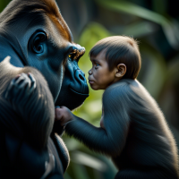 gorilla and son looking at each other face profile shot, national geographic professional photography, 8k