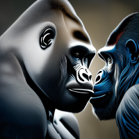 silverback gorilla and Gorilla son looking at each other, face profile shot, national geographic professional photography, 8k