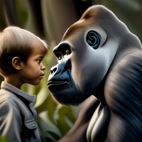 silverback gorilla and his young  son looking at each other, face profile shot, national geographic professional photography, 8k