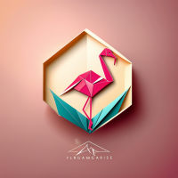 logo représentant un flamand rose en origami, c'est le logo d'une marque de bijou en acier inoxydable 