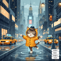 un chat entrain de danser sous la pluie à newyork