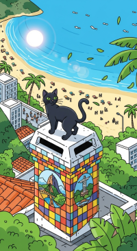 un chat noir sur une cheminé a copacabana